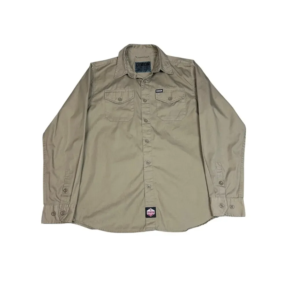Dixxon Work Force Shirt Mens Medium Beige Mechanic Workwear Long Sleeve Tan